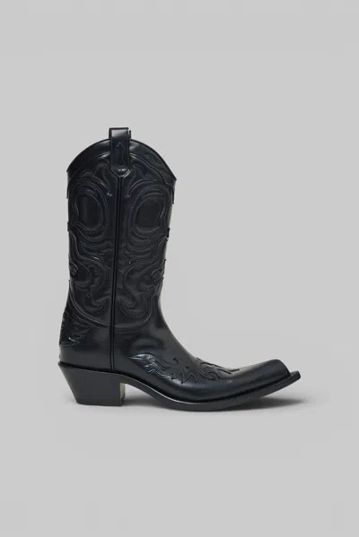 Acne Studios Pointy Leather Cowboy Boot In Black