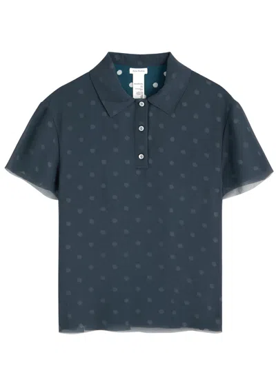 Acne Studios Polka Dot Chiffon Polo Shirt In Blue
