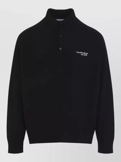 Acne Studios Polo Sweater Yak Wool Blend Knit In Black
