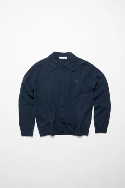 Acne Studios Polo Wool Cardigan In Deep Blue Melange