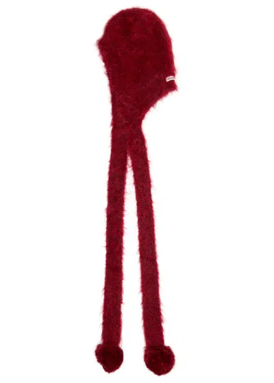 Acne Studios Pom-pom Brushed Mohair-blend Hood In Burgundy
