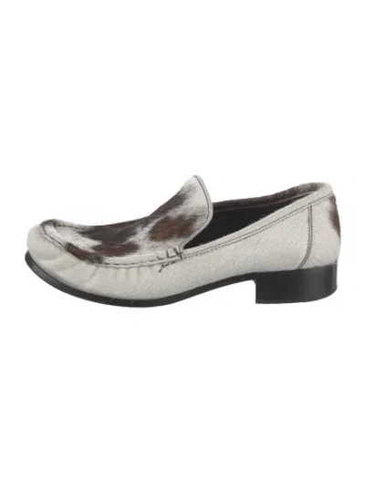 Pre-owned Acne Studios Ponyhair Animal Print Loafers In White