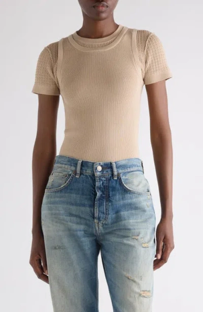 Acne Studios Prelayered Wool Blend Rib Pointelle Knit Sweater In Nude