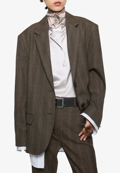 Acne Studios Prince Of Wales Check Layered Wool Blazer In Brown