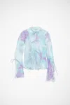 Acne Studios Printed Cotton And Silk Chiffon Top In Blue,lilac