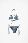 Acne Studios Printed Triangle Denim Effect Bikini Set In Denim Blue
