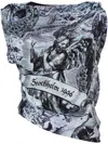 Acne Studios Womensgrey Asymmetric Graphic-print Crepe Top In Blau