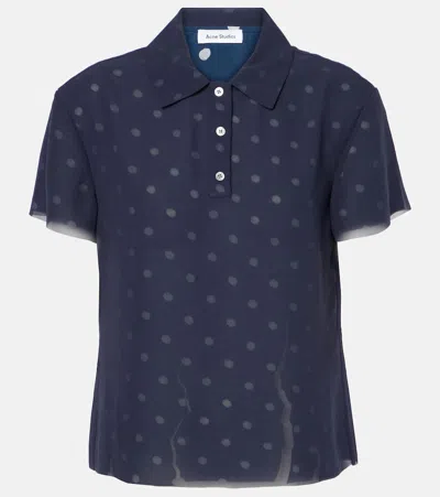 Acne Studios Takota Polka Dot Georgette Polo In Blue