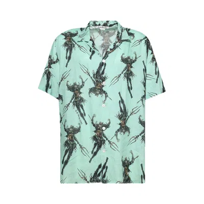 Pre-owned Acne Studios Printed Button-up Shirt 'green' | Men's Size 50