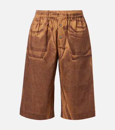 Acne Studios Printed Cotton Bermuda Shorts In Brown