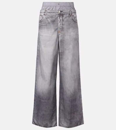 Acne Studios Printed Cotton Poplin Wide-leg Pants In Gray