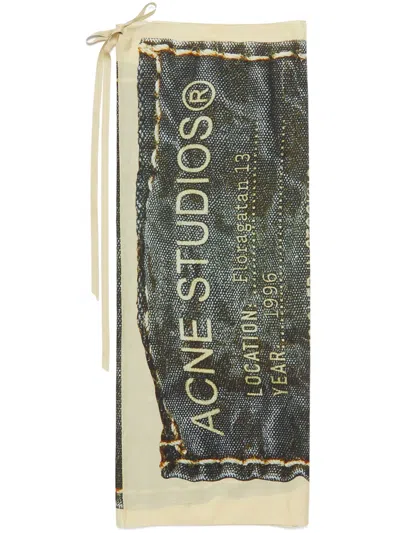 Acne Studios Printed Cotton Scarf In Green