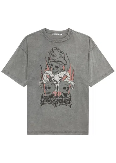 Acne Studios Printed Cotton T-shirt In Grey