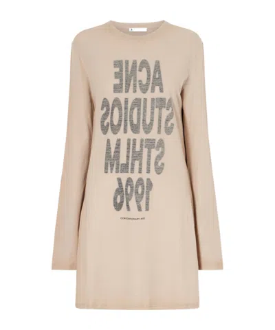 Acne Studios Printed Cotton-jersey Mini Dress In Neutral