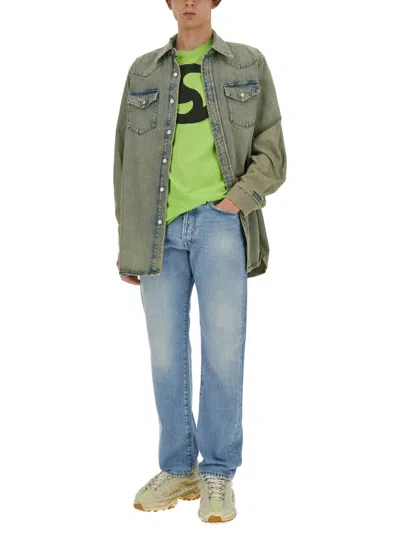 Acne Studios Printed Cotton-lyocell T-shirt In Green