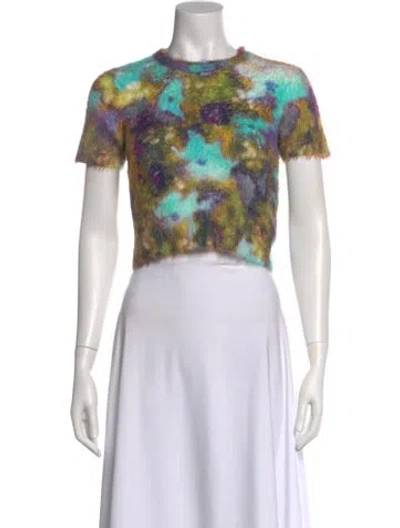 Pre-owned Acne Studios Printed Crew Neck Crop Top In Green