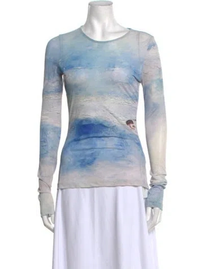 Pre-owned Acne Studios Printed Crew Neck Top In Blue