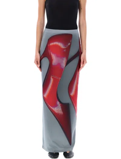 Acne Studios Printed Dark Grey Midi Skirt In Dark_grey_red