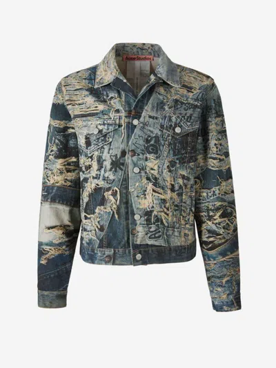 Acne Studios Rye Tlo Torn Scribble Denim Jacket In Blue
