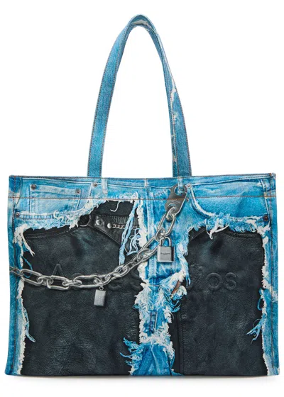 Acne Studios Printed Denim Tote Bag In Blue