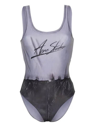 Acne Studios Printed Denim-print Swimsuit In White