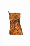 Acne Studios Off-the-shoulder Ruched Printed Stretch-mesh Mini Dress In Orange