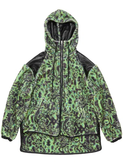 Acne Studios Printed Fleece Hooded Jacket In Green,black