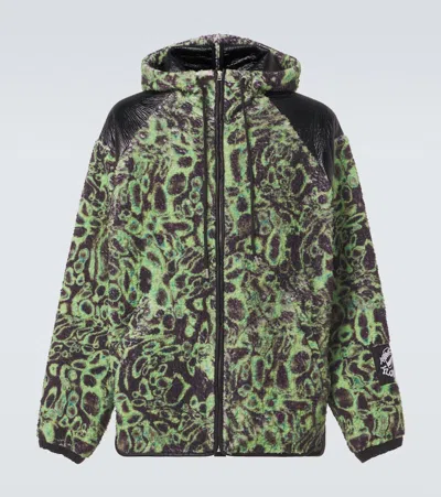 Acne Studios Printed Fleece Hooded Jacket In Green,black