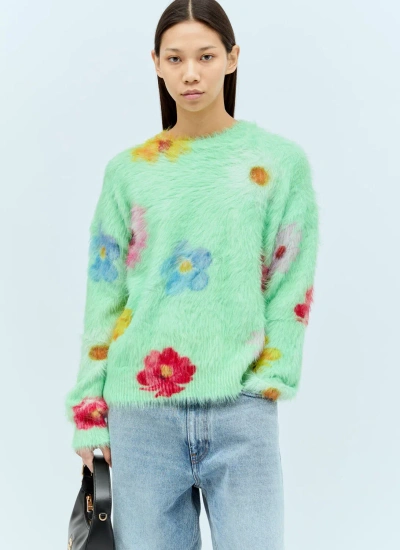 Acne Studios Printed Fluffy Sweater In Green