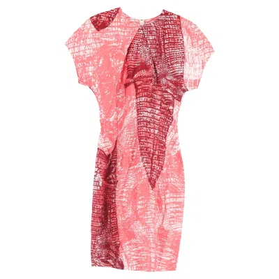 Pre-owned Acne Studios Printed Knee-length Short Sleeve Dress In Red Viscose In Transparent