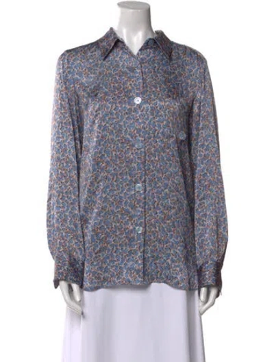 Pre-owned Acne Studios Printed Long Sleeve Button-up Top In Blue