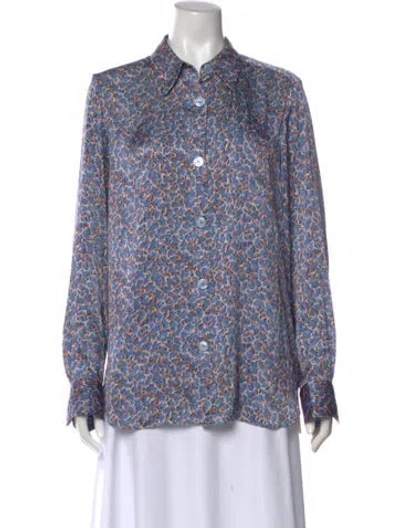 Pre-owned Acne Studios Printed Long Sleeve Button-up Top In Blue