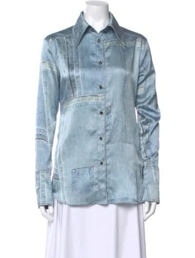 Pre-owned Acne Studios Printed Long Sleeve Button-up Top In Blue