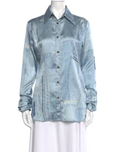 Pre-owned Acne Studios Printed Long Sleeve Button-up Top In Blue