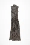 Acne Studios Open-back Printed Georgette Turtleneck Maxi Dress In Mud Grey