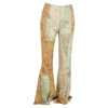 Acne Studios Printed Patchwork Accent Flared Trousers In Multicolor Linen In Multi