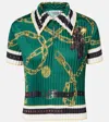 Acne Studios Syndia Pleated Printed Twill Polo Shirt In Green