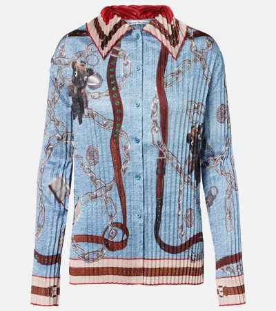 Acne Studios Printed Pleated Trompe L'ail Shirt In Blue