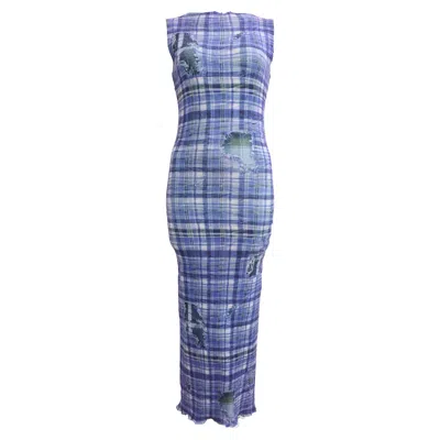 Pre-owned Acne Studios Printed Ribbed-knit Midi Dress In Blue Nylon