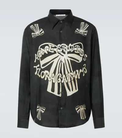 Acne Studios Printed Satin Shirt In Black/white