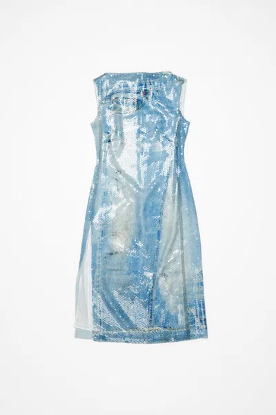 Acne Studios Blue Printed Sequin Midi Dress In Auz Mid Blue