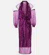 Acne Studios Printed Sheer Halterneck Midi Dress In Purple