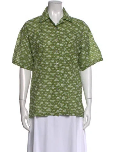 Pre-owned Acne Studios Printed Short Sleeve Button-up Top In Green