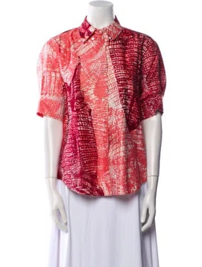 Pre-owned Acne Studios Printed Short Sleeve Button-up Top In Red