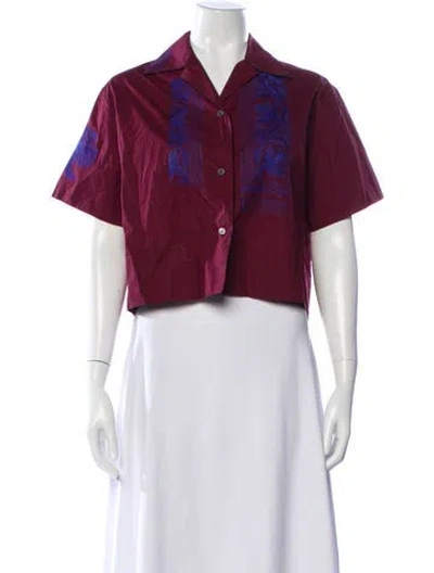 Pre-owned Acne Studios Printed Short Sleeve Top In Burgundy