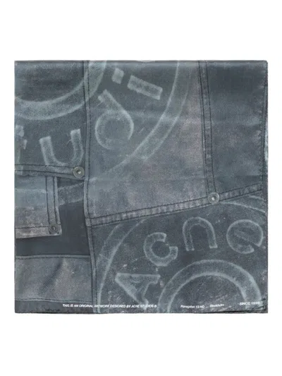 Acne Studios Printed Silk Scarf In Blue