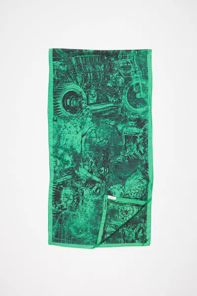 Acne Studios Printed Silk Scarf In Green,black