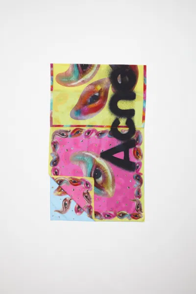 Acne Studios Printed Silk Scarf In Pink,yellow,orange