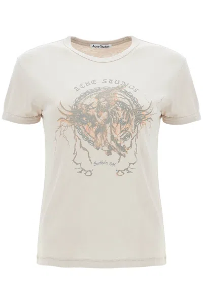 Acne Studios Printed Slim Fit T-shirt In Grey
