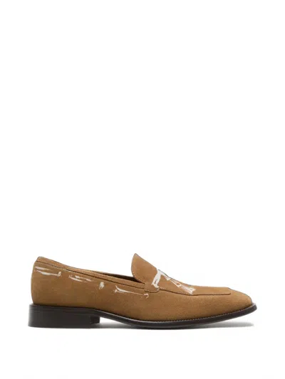 Acne Studios Printed Suede Loafers In Brown